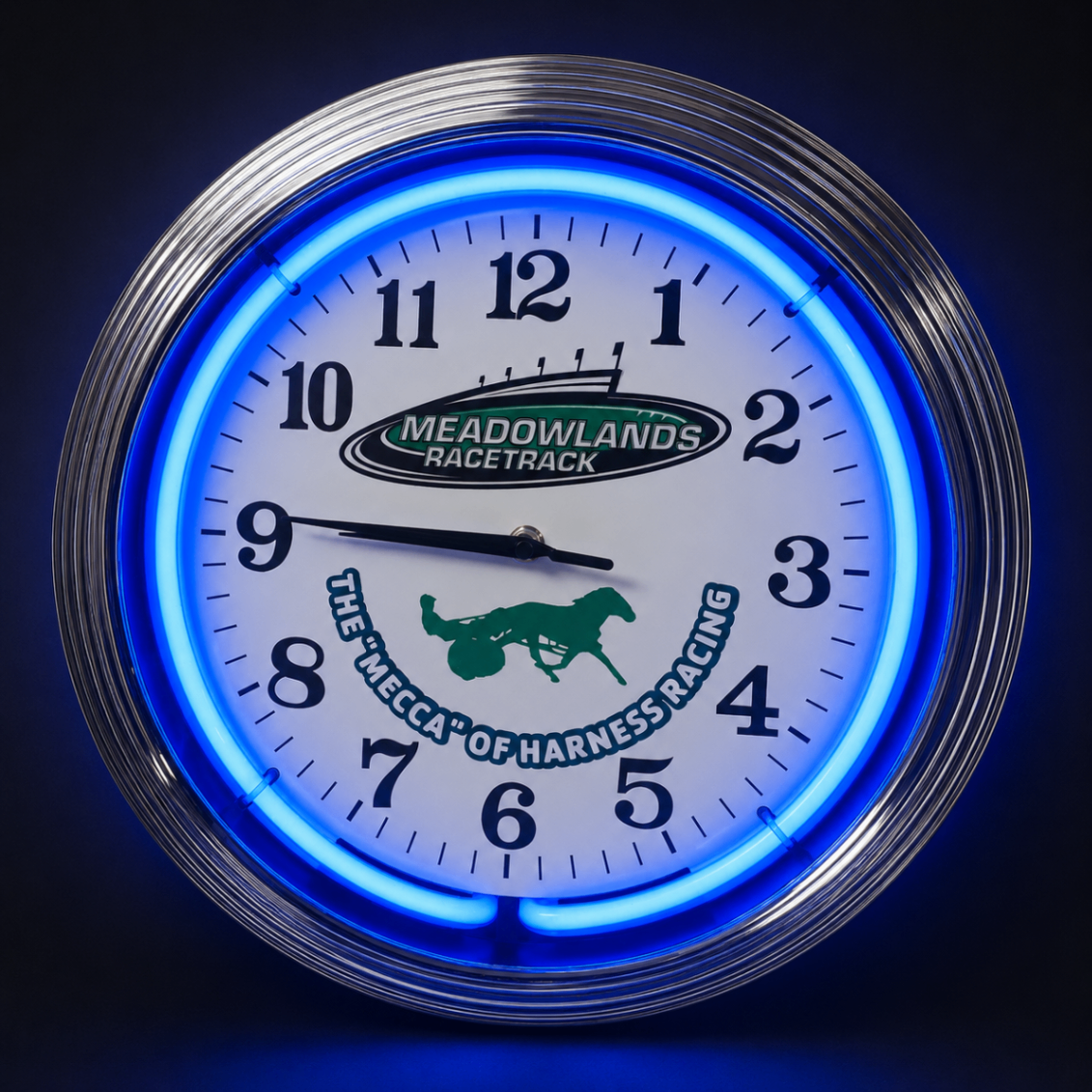 Custom neon wall clock with chrome border and glowing neon ring