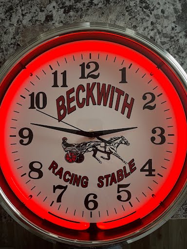 Beckwith Racing Stable custom neon clock with red glow