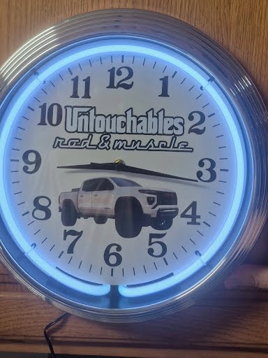 Untouchables Rod & Muscle custom neon clock with blue glow