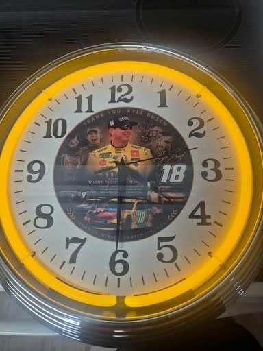 Kyle Busch tribute custom neon clock with yellow glow