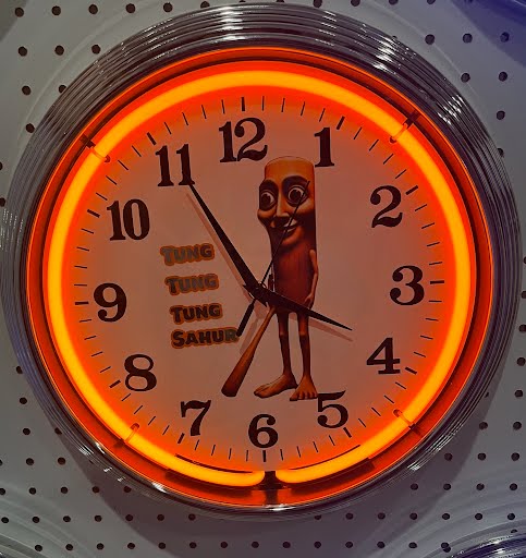 Tung Tung Tung Sahur custom neon clock with orange glow