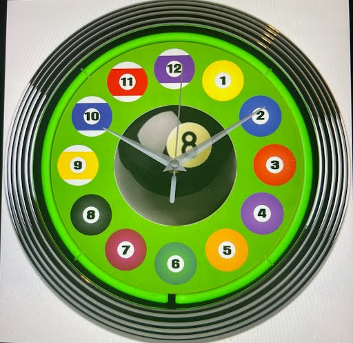 Pool ball custom neon clock with green glow