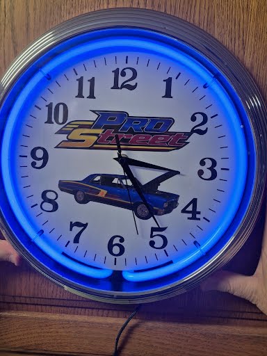 Race car custom neon clock with blue glow